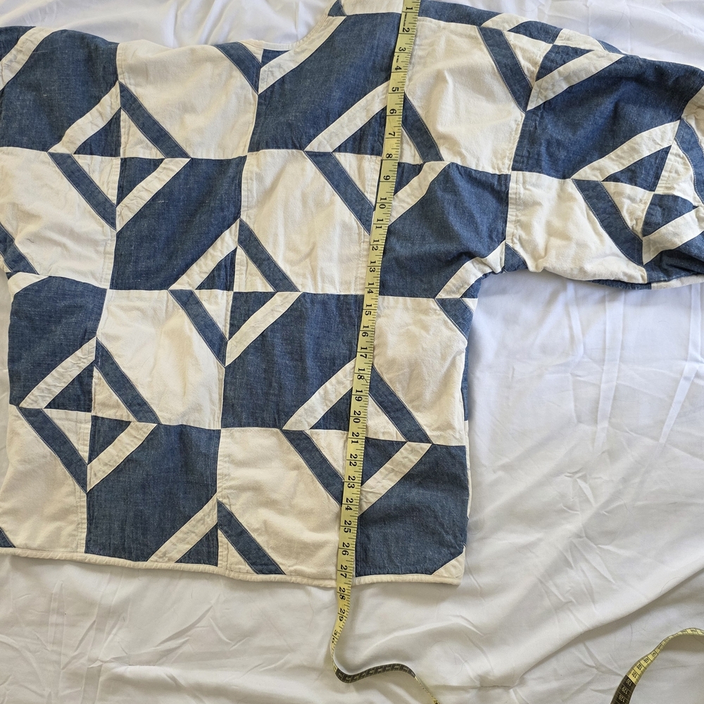Quilted Patchwork Bomber Jacket in Blue & Cream - Picture 7 of 9
